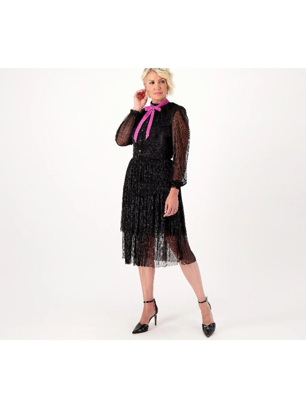 Studio Park x Shawn Killinger Tiered Dress XS Metallic Pleat Velvet Tie Chic NEW